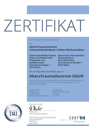 AltersTraumaZentrum DGU, Orthopädie und Unfallchirurgie, Zertifikat