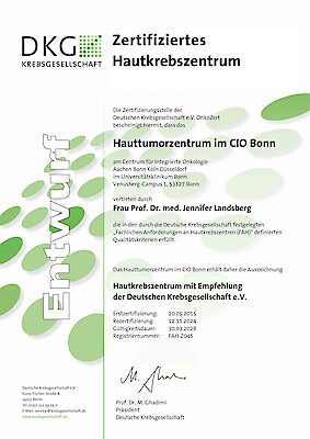 Zertifikat Zertifiziertes Hautkrebszentrum